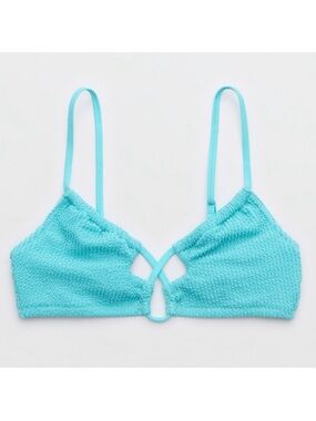 Aerie • NWT Shimmery Crinkle Lace Up Scoop Bikini Top “Springs” Turquoise Blue